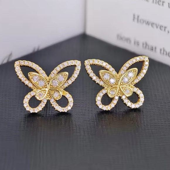 Gold Filled Cubic Zirconia Butterfly Earrings - Picture 1 of 1